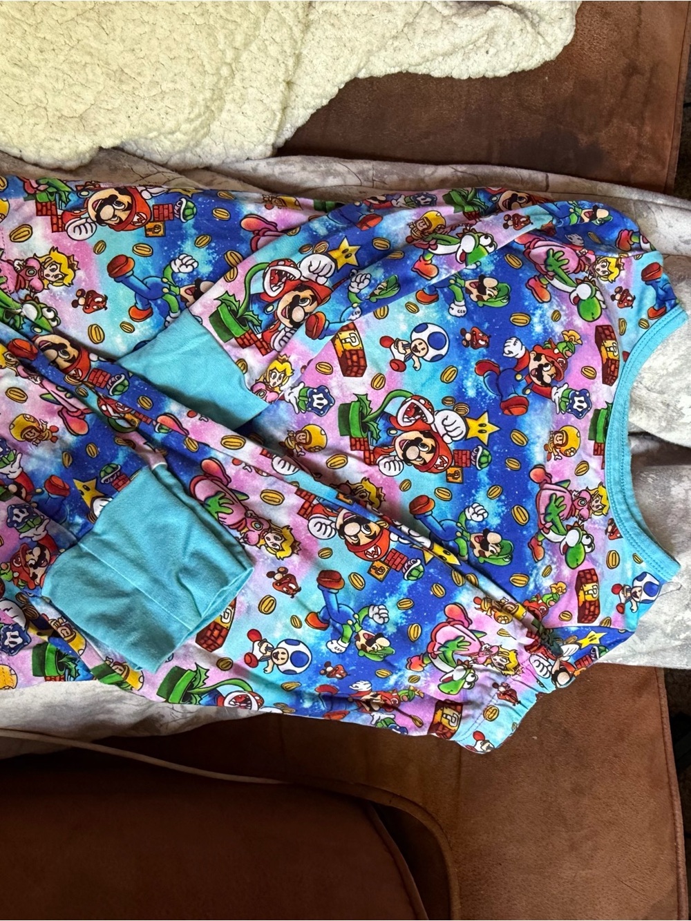 Kids Blue Superhero Character Pajama Set - Vibrant Multicolor Print